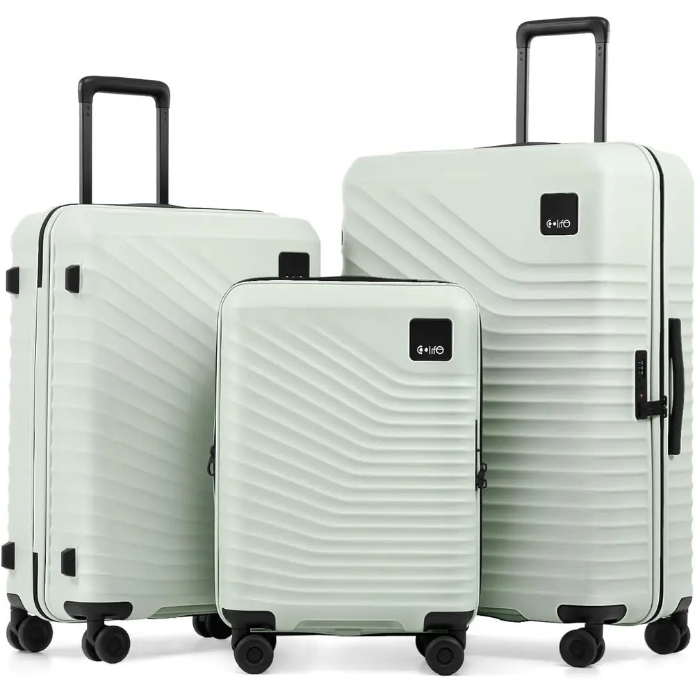 3-Piece Expandable Hardside Luggage Set with Spinner Wheels & TSA Lock, 20/24/28 (Light Green)