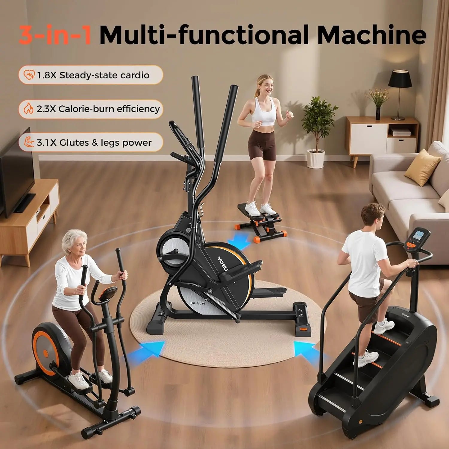 YOSUDA Elliptical Exercise Machine,3-in-1 (Elliptical+Cardio Climber+Stair Stepper) Elliptical Machine for Home,Quiet Magnetic