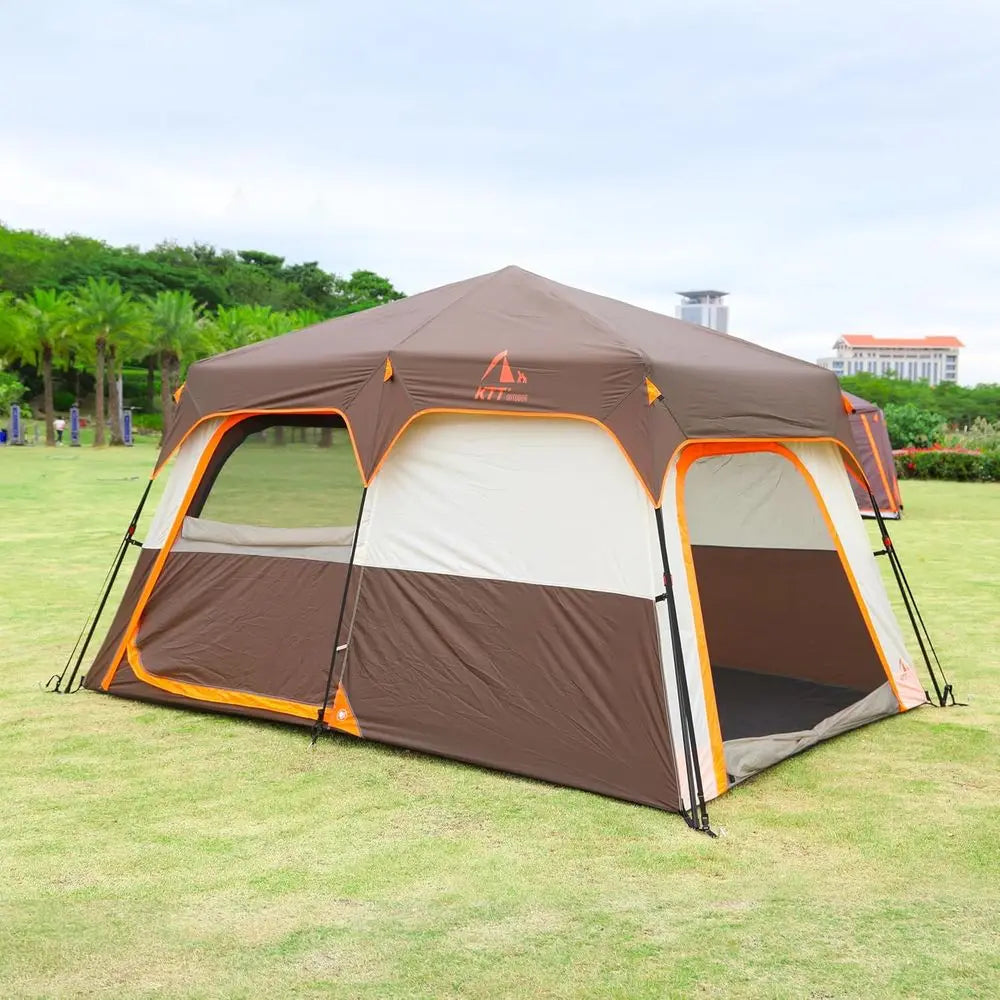 6-14 Person Family Cabin Tent with 2 Rooms, 3 Doors & 3 Mesh Windows, Waterproof Double Layer, Ideal for Camping and Outdoor Gat