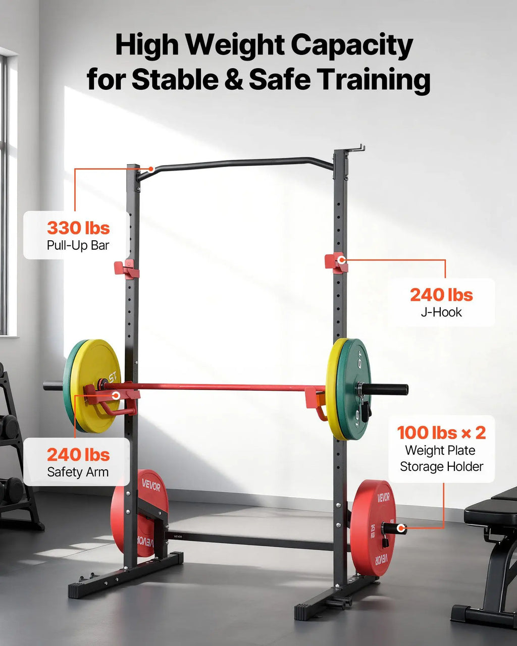 Power Cage Squat Rack, Multifunctional Power Rack Home Gym, 1000LBS Strength Training Workout Equipment with 4 Band Pegs,