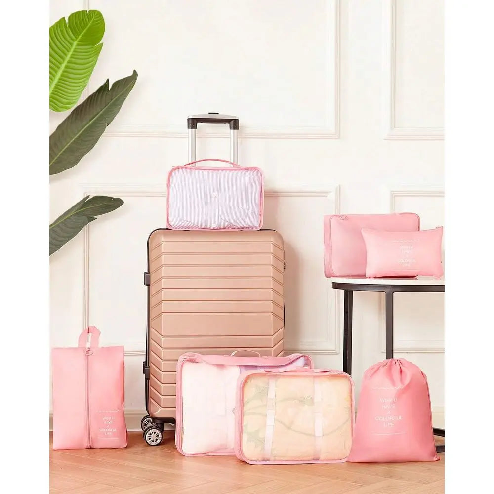 Set 3 Piece Luggage Set ABS Hardside Suitcase With Spinner Wheels,7 Set Packing Luggage Packing Organizers, Mesh Travel Cubes Wi