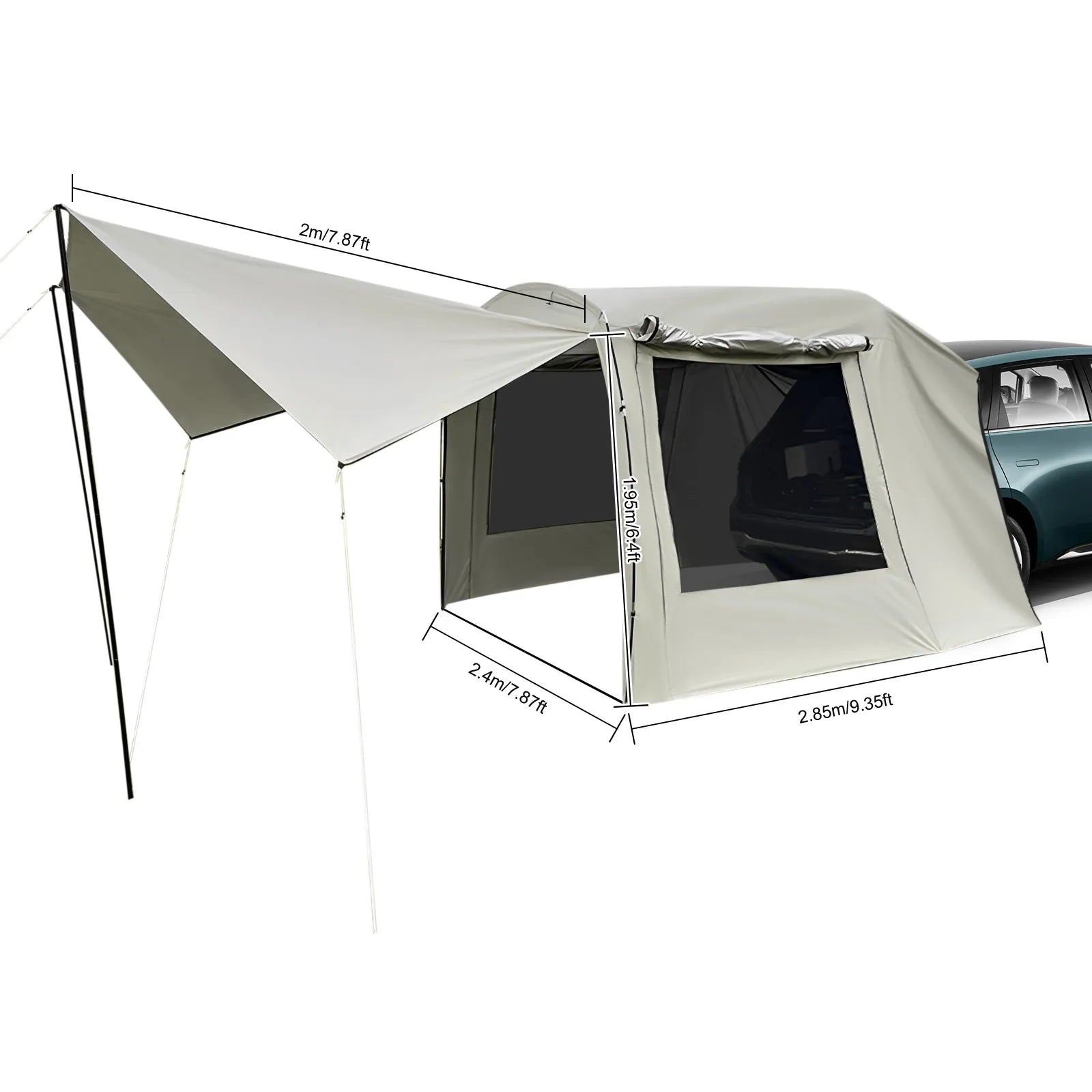 Car Box Docking Tent Camping Family Dome Tent Sunshade PU3000 Waterproof & UV40 Sun Protection 9.35x7.87ft Spacious Shelter