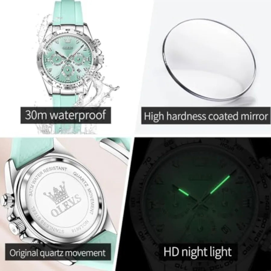 OLEVS Luxury Diamond Small Female Watches - Stainless Steel Bracelet, Waterproof Business Dress Analog Lumius Date Ladies Watch
