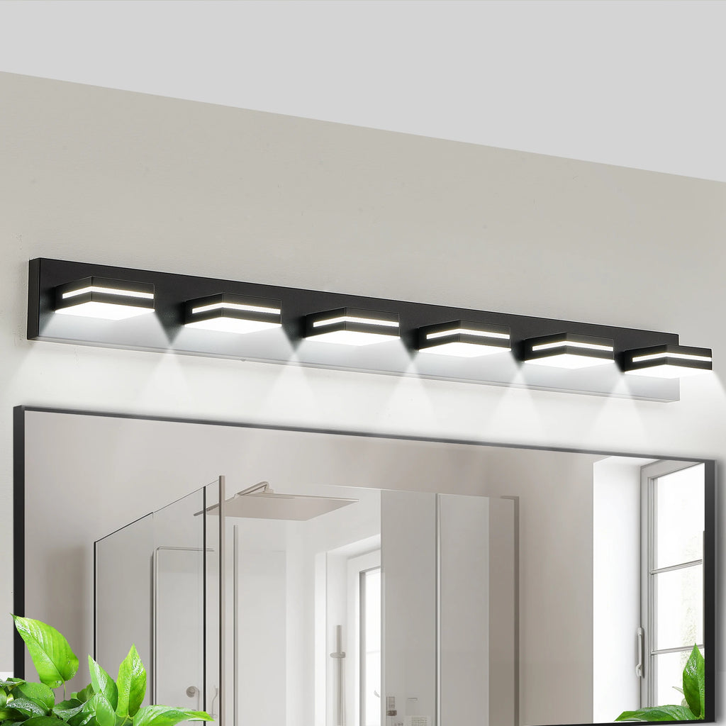 6-Lights  Modern Black LED Vanity Light, Wall Sconce for Bathroom and Mirror, Sleek Minimalist Design, Energy-Efficient