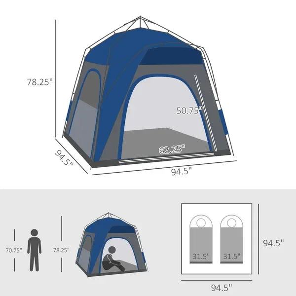 4 Person Automatic Pop Up Camping Tent, Quick Setup Family Travel Tent with Windows Carry Bag Outdoor Shelter