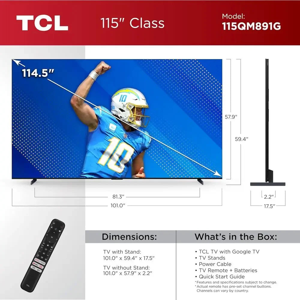 115-Inch QM89 QLED 4K Smart QD-Mini LED TV with TV (115QM891G, 2024 el) Dolby Vision HDR, Dolby Aos, Game Accelerator up to 240H
