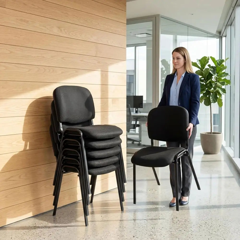 Mesh Office Chairs Set of 5, Stackable Armless Chairs for Conference Rooms, Waiting Area Seating with Metal Base, Ideal for Trai