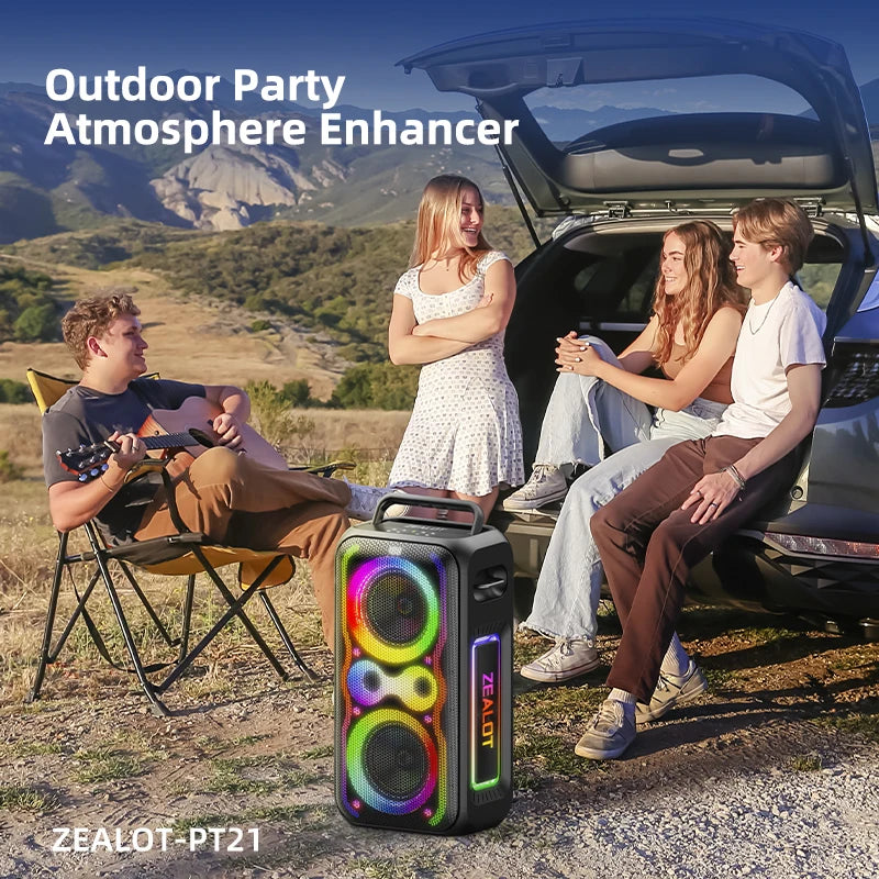 200W ZEALOT-PT21 Super Bass Party Speaker: 48000mAh Long Battery, Multi-Device Support, RGB Glow – Great for Living Room Movie