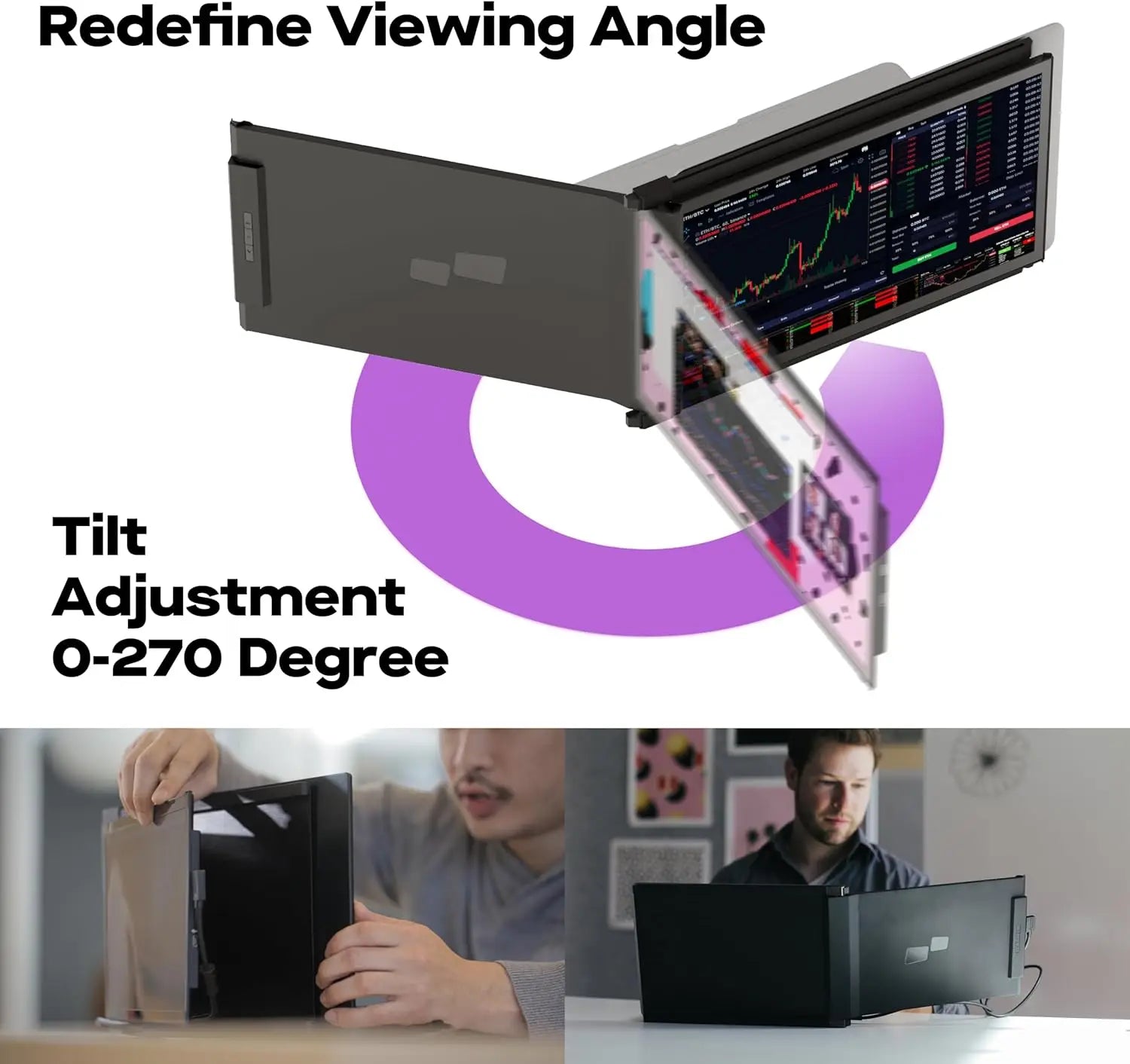 13.3" FHD 1080P Portable Monitor, USB-C/HDMI Plug & Play Laptop Screen Extender, Compatible with Windows/Mac, Ultra-Slim & Lightweight