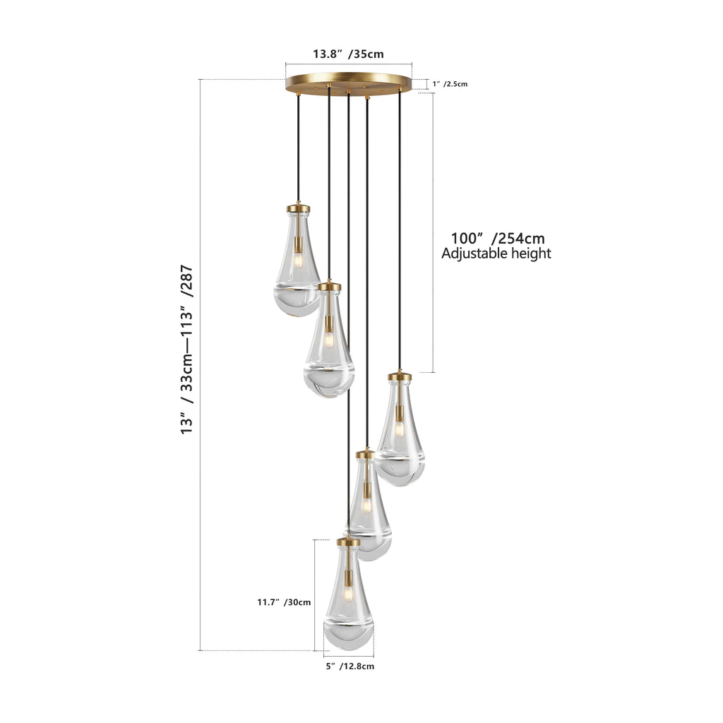 5 Light Cluster Pendant Lights, Black High Ceiling Chandeliers Adjustable, Living Room Pendant Light, Foyer Chandeliers
