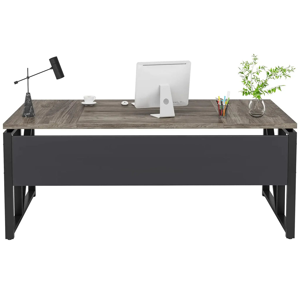 63" Computer Desk with Shelf, Home Office Writing Workstation, Dark Walnut Steel Frame, No Cabinet, Customized