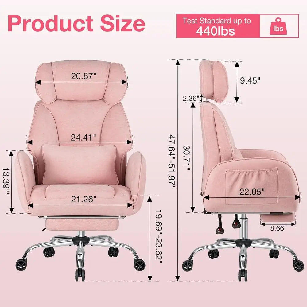 Ergonomic Office Chair with Wheels, Reversible Armrests, and Wide Seat for Comfortable Desk Use, Gaming, Reading, or Working (Pi