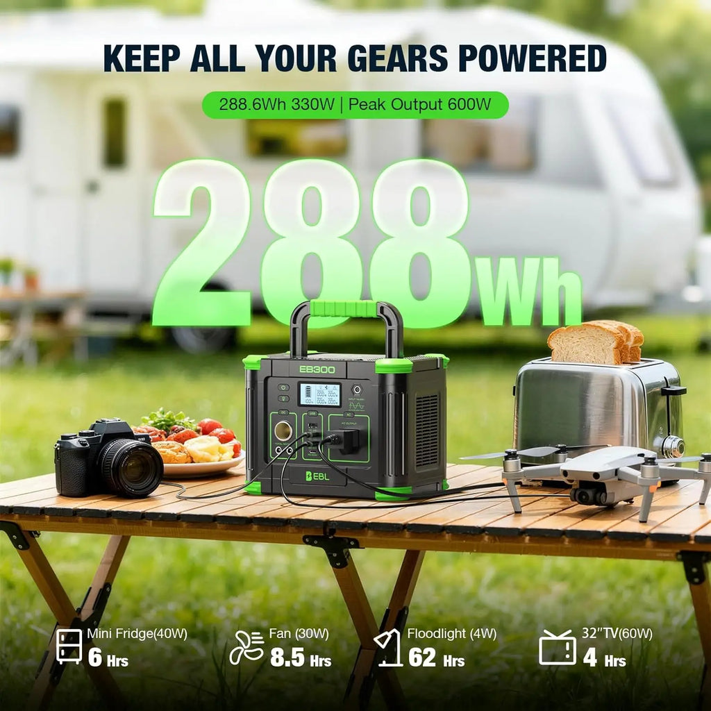 300W Portable Power Station with Solar Charging, 288.6Wh Backup Battery for Camping, Outdoor, Home & RV Use