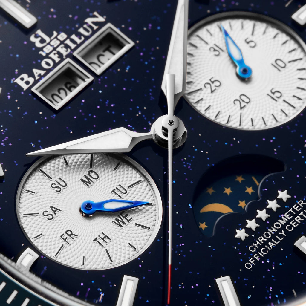 BAOFEILUN Moons Automatic Watches for Men Full Calendar 42MM Galaxy Dial Mineral Crystal 30M Waterproof Luxury Reloj Hombre Gift