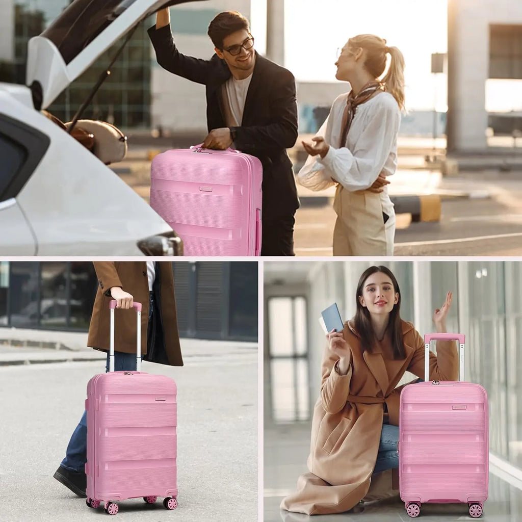24 Inch Medium Hard Shell Checked Luggage with 4 Spinner Wheels, TSA Lock, Lightweight Polypropylene Suitcase in Pink
