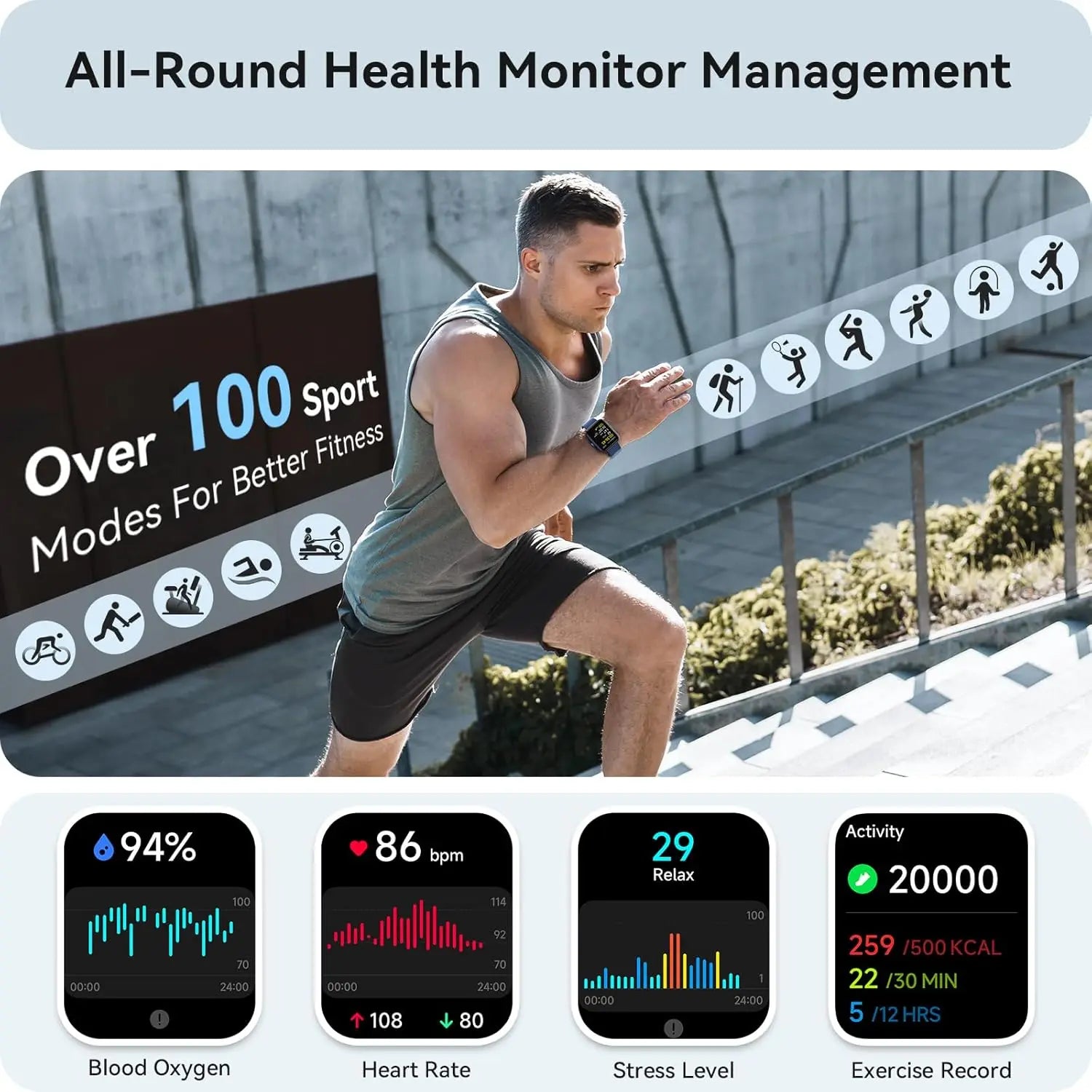 Smart Watch for Women Men, Fitness Tracker with Alexa, 105+ Sport Modes, IP68 Waterproof, Heart Rate Monitor