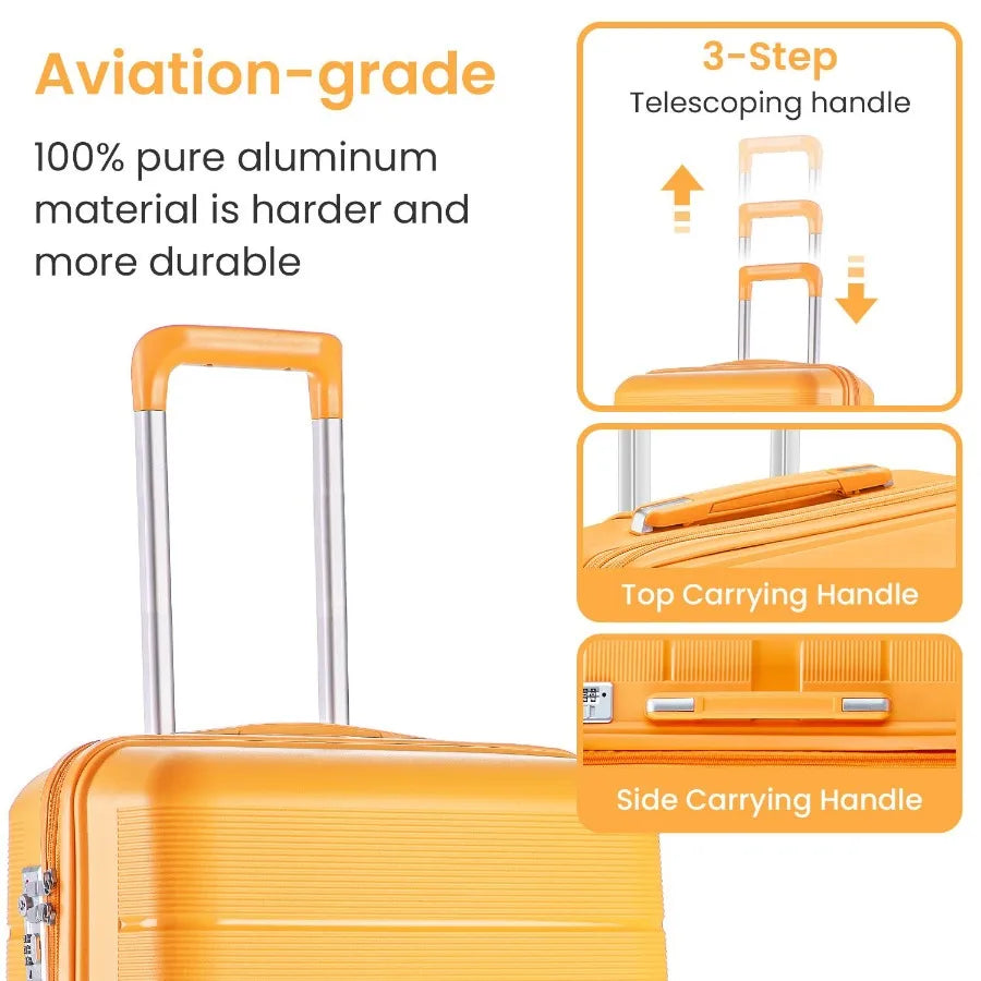 Luggage Sets 4 Piece 14/20/24/28 PP Lightweight Durable Expandable Suitcase for Travel, Black, Scratch-Resistant Surface and Sm