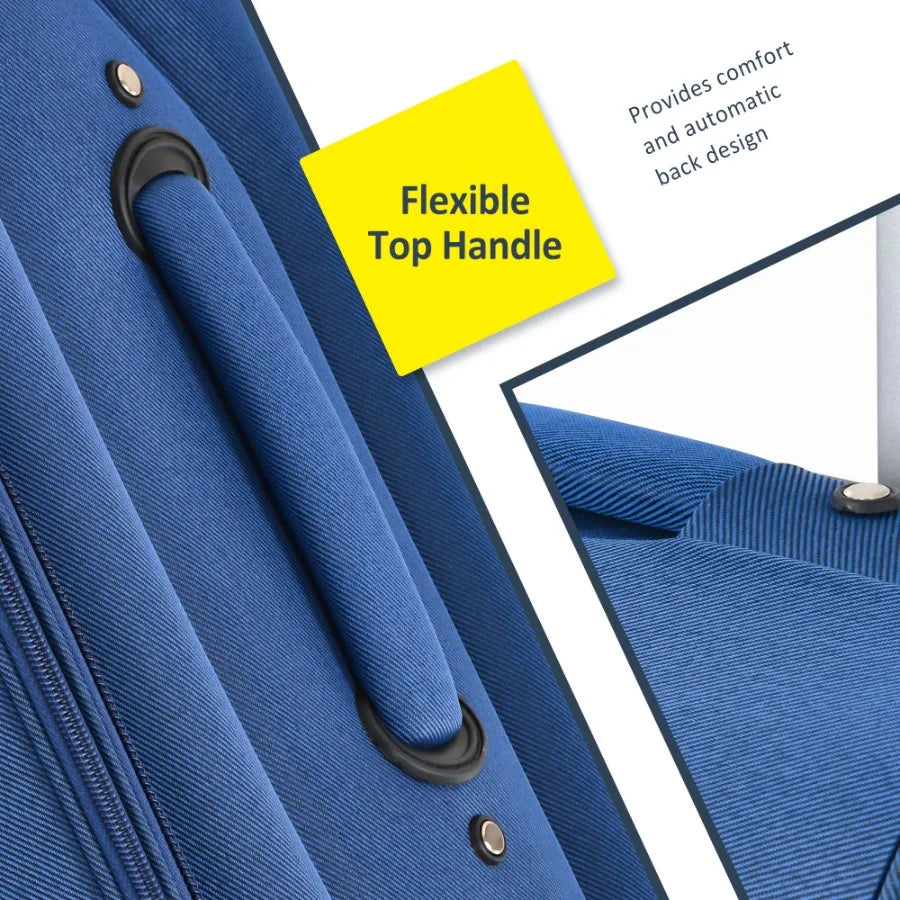 Travel luggage set for airport and business trips: softshell expandable upright spinners in navy blue, lightweight and durable
