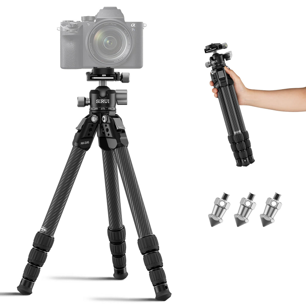 SIRUI AM-224S+G0 Portable Tripod For Camera Phone Action Camera Accessories Support Weight Up To 10KG Carbon Feather
