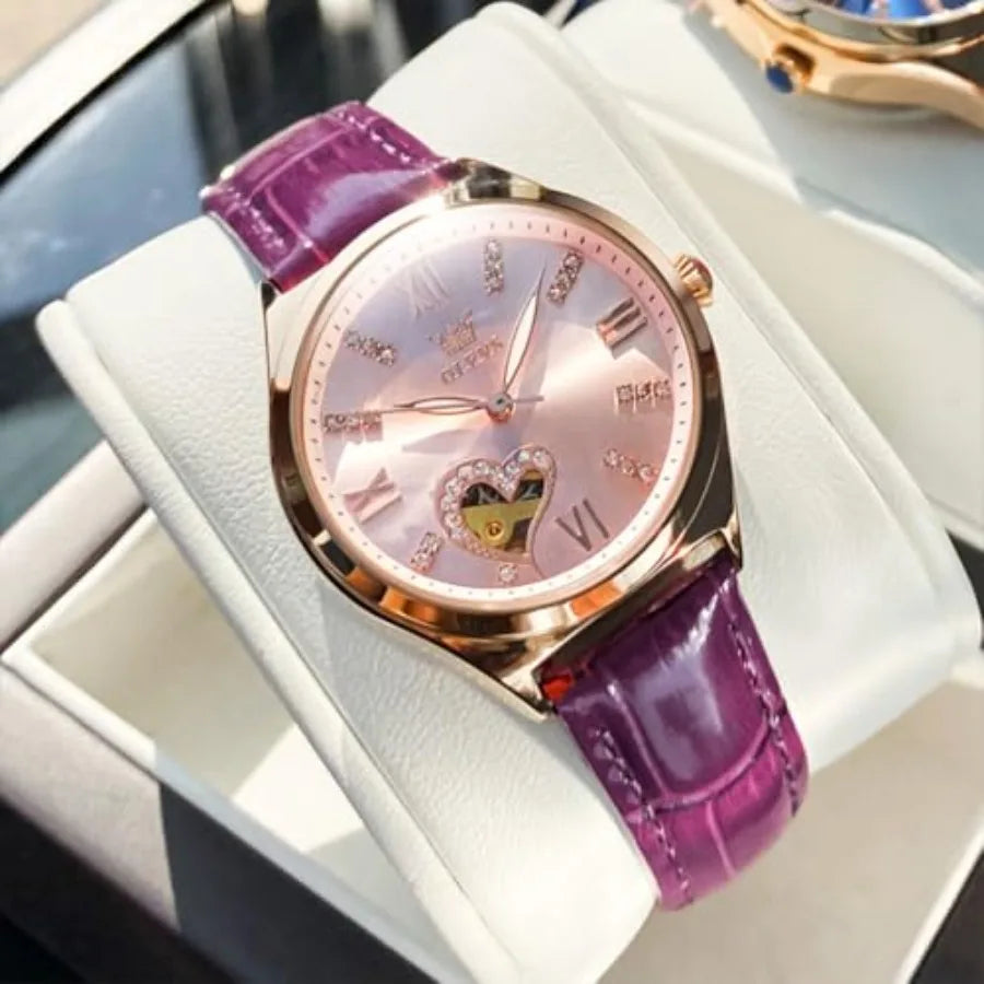 Watches for Women Automatic Ladies Watch Mechanical Leather Strap Self-Winding Diamond dial Waterproof