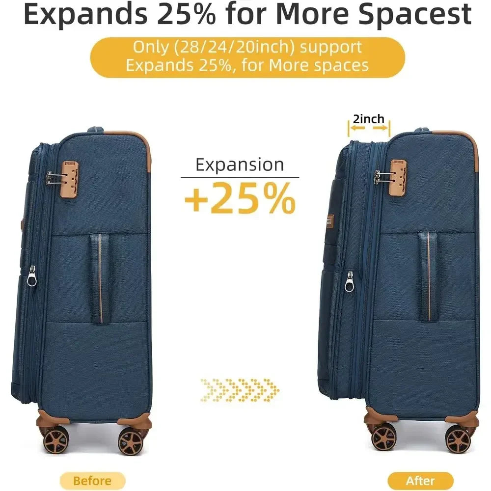 4-Piece Spinner Luggage Set with 360° Wheels - Carry-On Sizes: 28/24/20/18 inches, Navy Blue