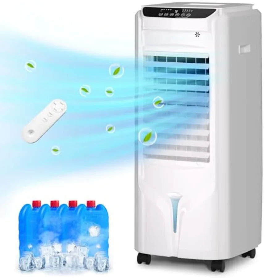 32 Evaporative Air Cooler with 4 Ice Packs 4 Modes 3 Speeds White Portable Air Conditioner for Bedroom Office 4.2 Gal Water Tan