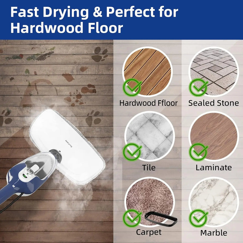 10-in-1 Steam Mop and Handheld Cleaner for All Floors with 11 Accessories, Blue