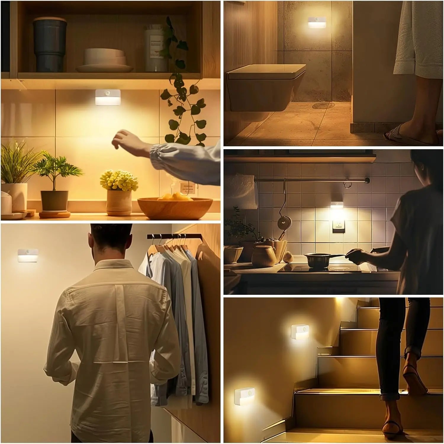 16 Pack Motion Sensor Stair Lights, Battery Operated LED Night Lamps for Indoor Use in Hallway Bedroom Kitchen