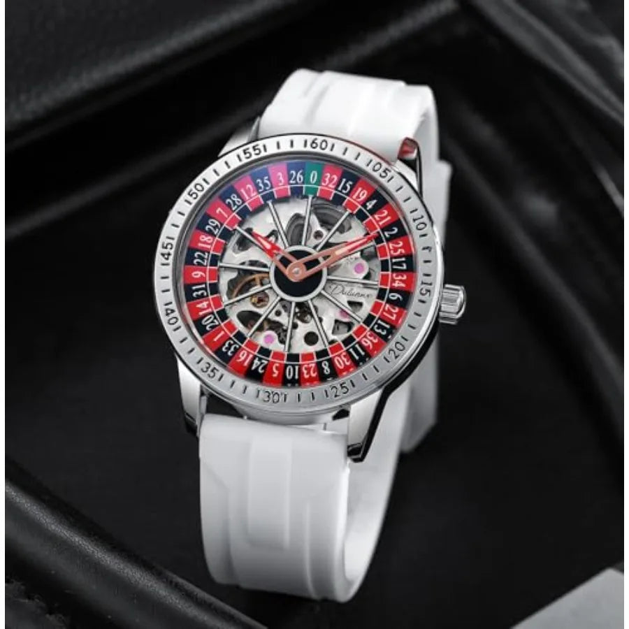 Roulette Wheel Men's Watches Automatic Mechanical Watch for Men Swinging Rotary Dial Design Hollow Skeleton Watches Stainless S