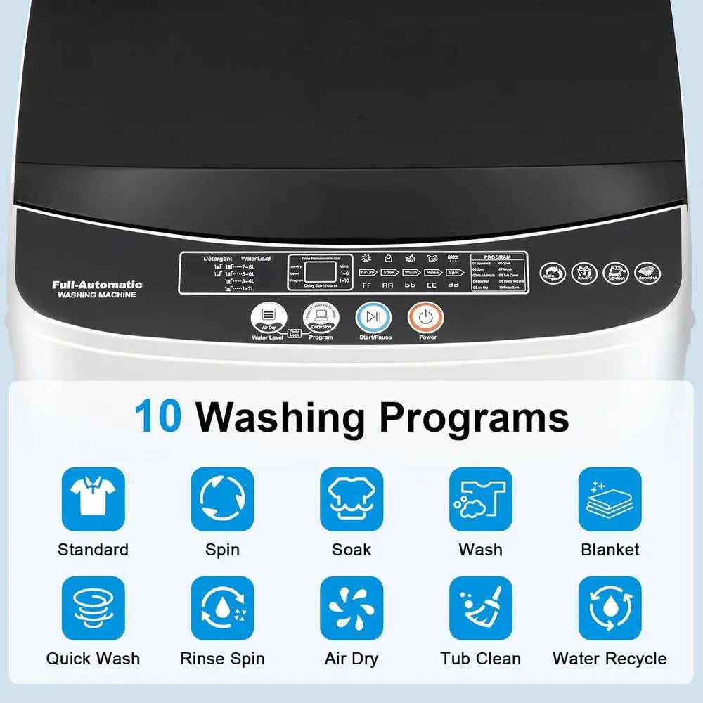 17 lbs Compact Automatic Washer and Spinner, 10 Programs, 2.2 Cu. Ft., Ideal for RV, Dorm, and Laundry Needs