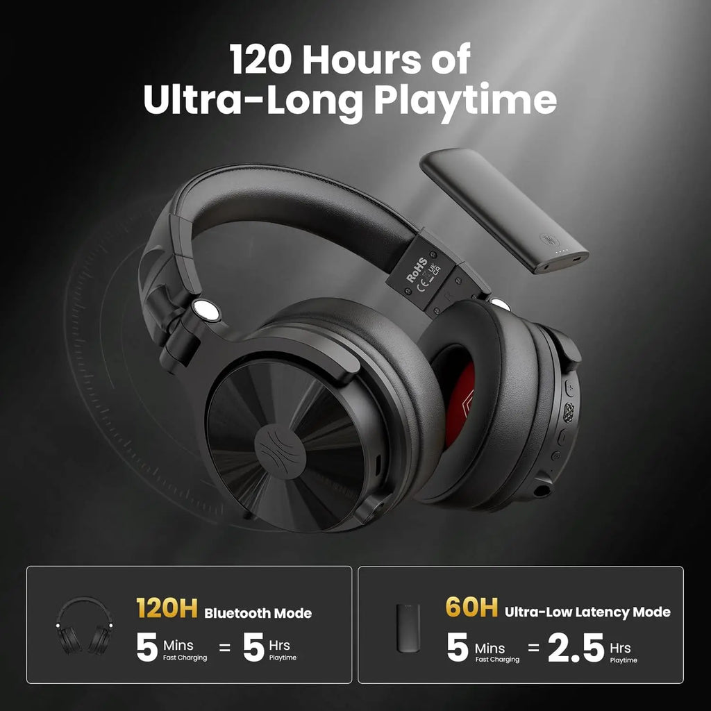 Studio Max Wireless DJ Headphones: 120H Playtime, Low-Latency, Hi-Res Audio, Dual-Mic ENC for Gaming PC and Studio Guitar