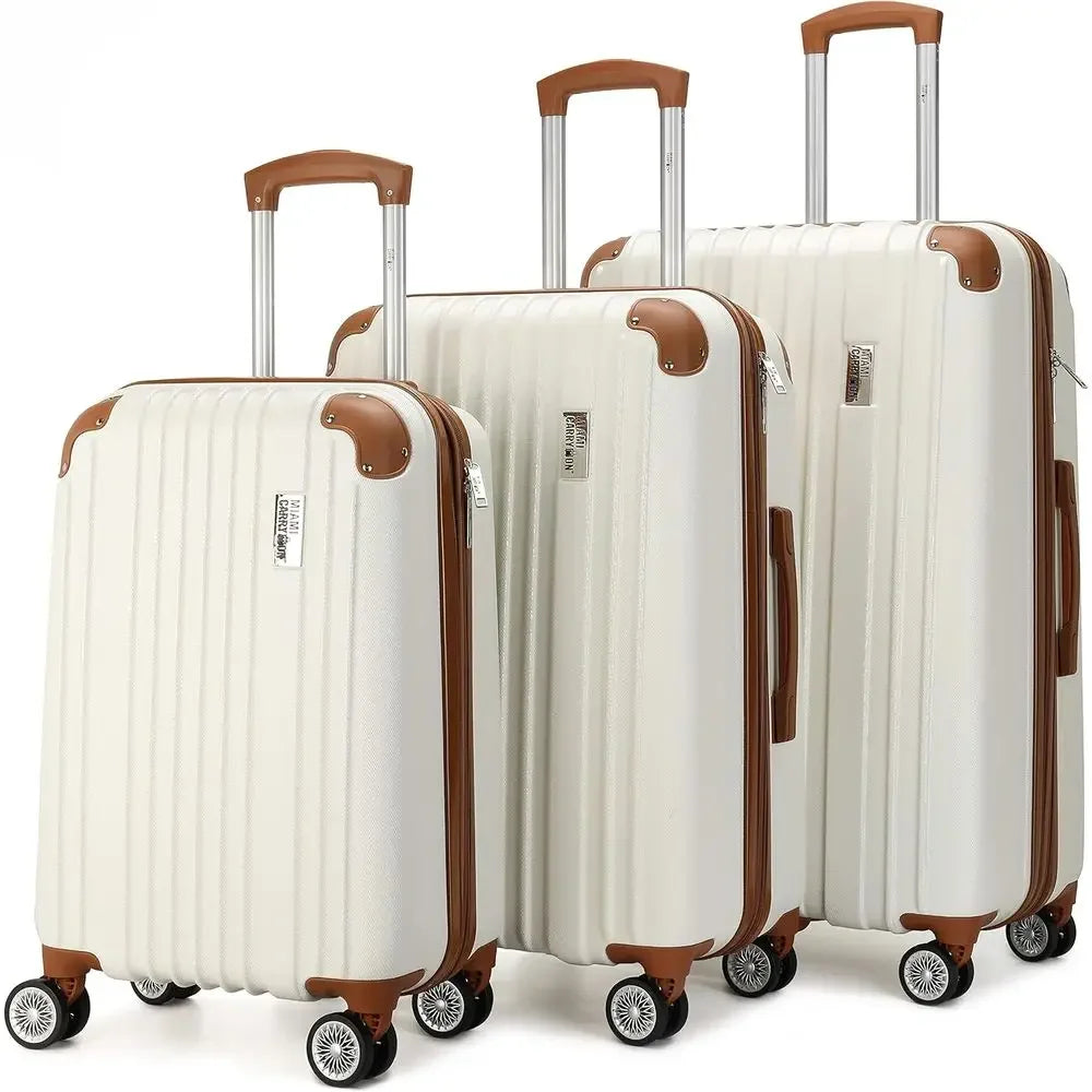 3-Piece Expandable Retro Spinner Luggage Set in White