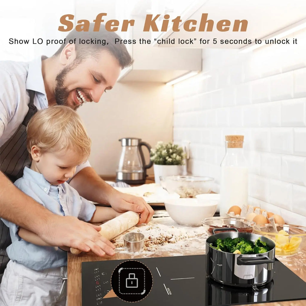 Karinear Induction Hob 29CM 2 Burner Drop In Electric Cooktop, Black Ceramic Glass with Booster, Timer,Safetylock Function, 230V