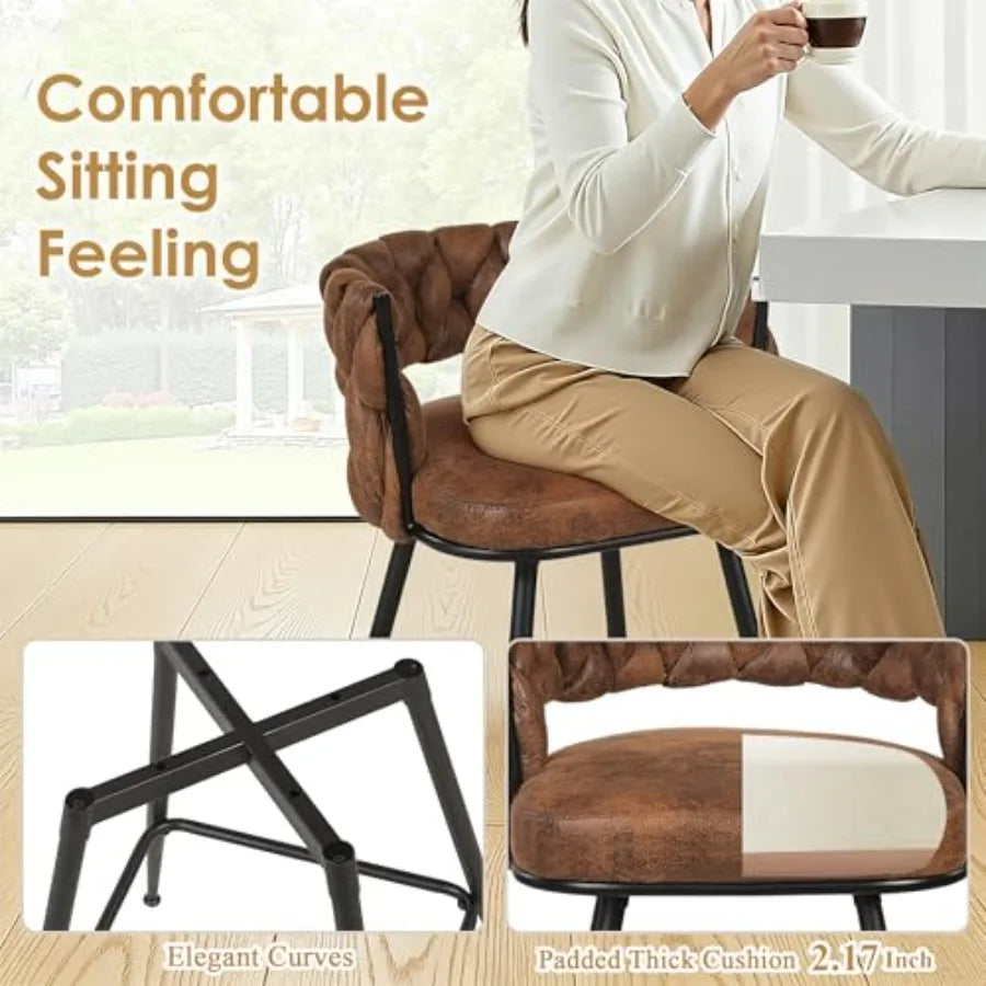 Bar Stools Set of 2 Counter Height Bar Stools with Woven Back and Footrest for Kitchen Island Counter Brown