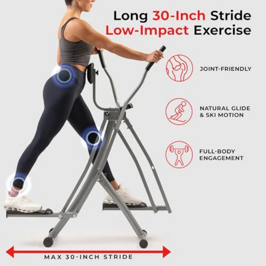 Foldable Air Walk Elliptical 30 Long Stride Full-Body Cardio Cross Trainer Glide Exercise for Home Office with SunnyFit App via