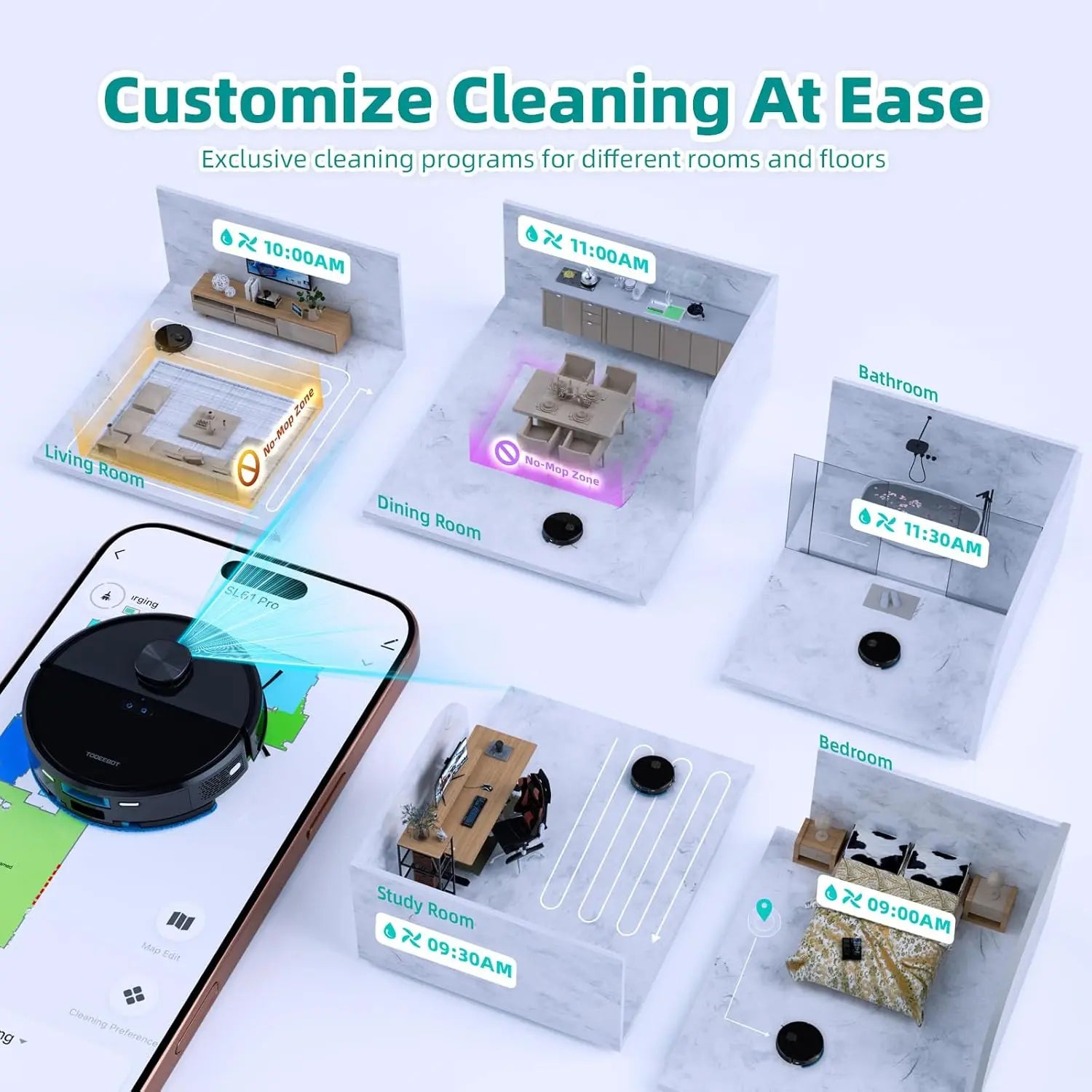 Self-Emptying Robot Vacuum with Mop, Lidar Navigation, WiFi/Alexa Control, Ideal for Pet Hair and All Floors
