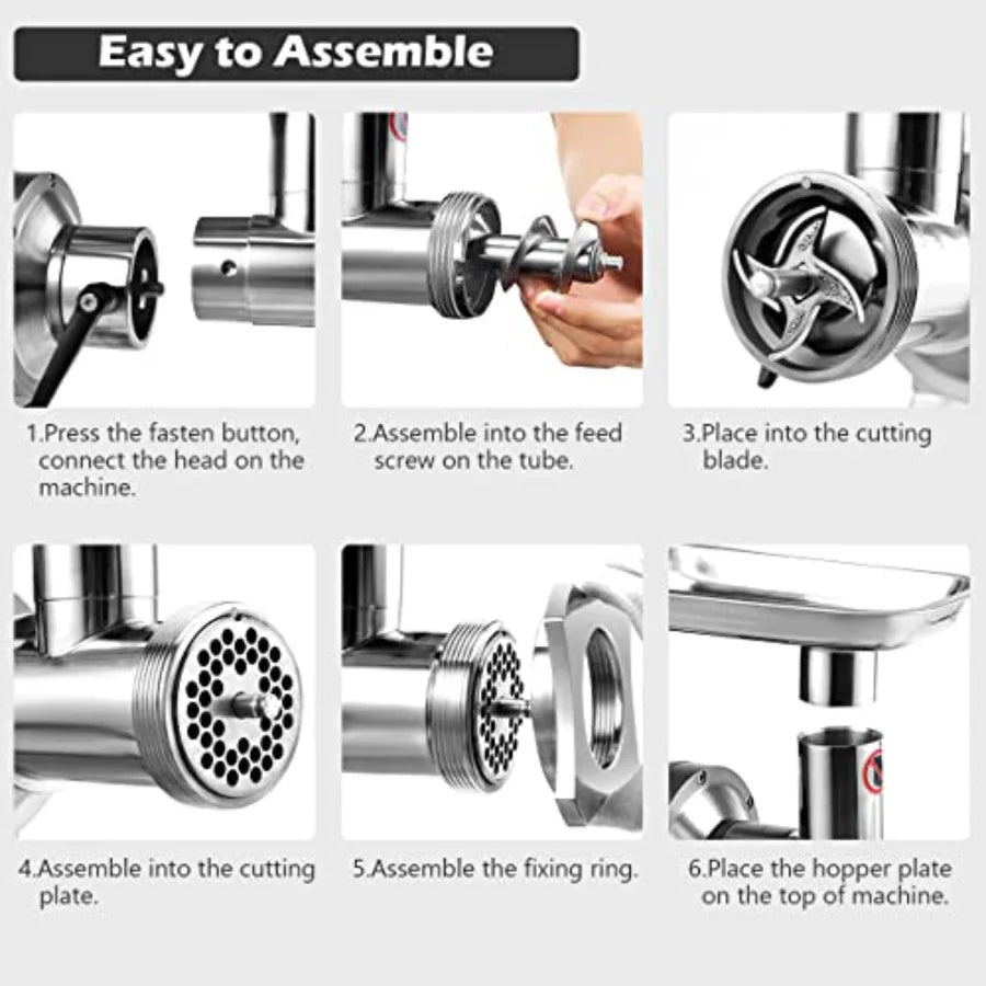 Commercial Meat Grinder 1.5 HP 1100W 551LB h Stainless Steel Electric Sausage Stuffer 225RPM Heavy Duty Industrial Meat Mincer