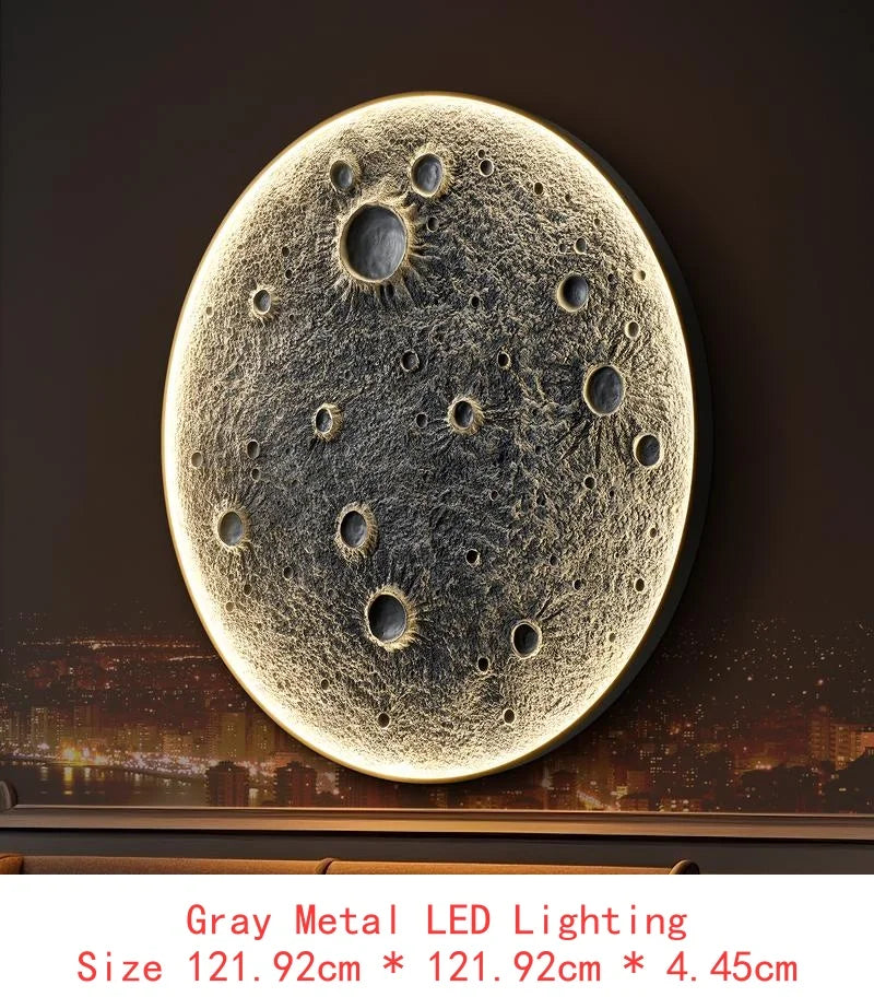 48-Inch LED Moon Wall Light - Plug-In Dimmable Sconce with Remote, 45W Main & 20W Night Light, Meteorite Crater Design, 1.75