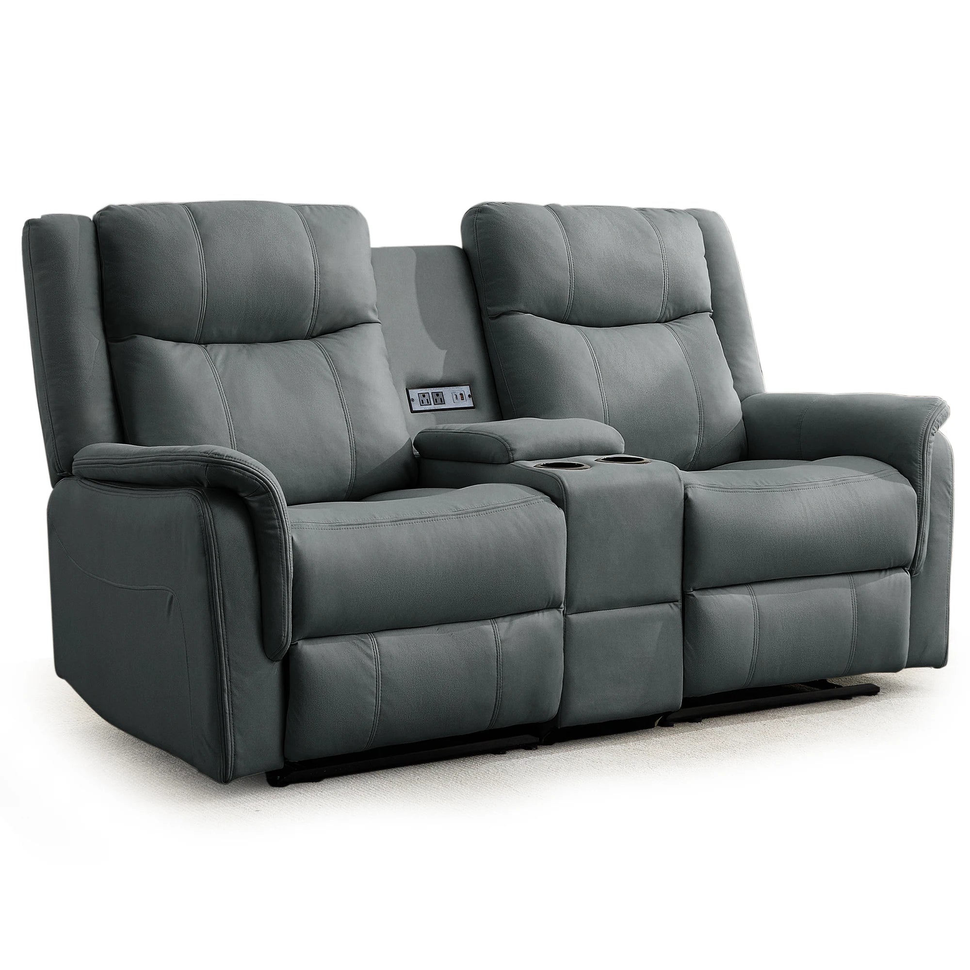 Korser 2-Seater Loveseat Recliner, Reclining Sofa with USB Ports, Cup Holders for Home Theater