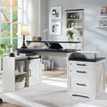 Home Office Desk, Modern Farmhouse Computer Desk with File Cabinet Letter T4 F4 Legal, Study Writing Desk, 67 Inch, Off White