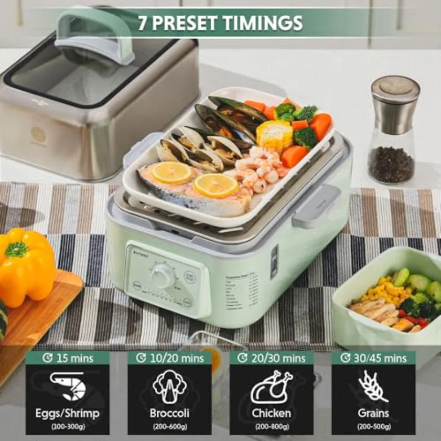 G52 5.3 Quart Electric Food Steamer for 2-4 Servings Vegetable Steamer for Cooking 2-hour Keep Warm 7 Preset Timings Dual Boil-