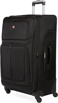 Expandable Spinner Luggage, Durable Lightweight Travel Suitcase, Black, Checked-Large 29-Inch