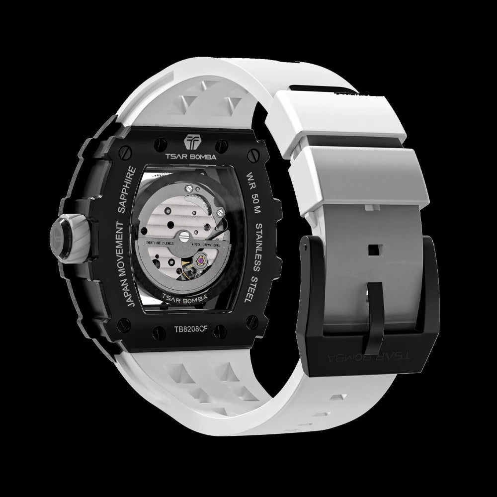 TSAR BOMBA 2022 Luxury Mens Automatic Watch Waterproof Carbon Fiber Clock Tonneau Skeleton Mechanical Wrist Watch for Men
