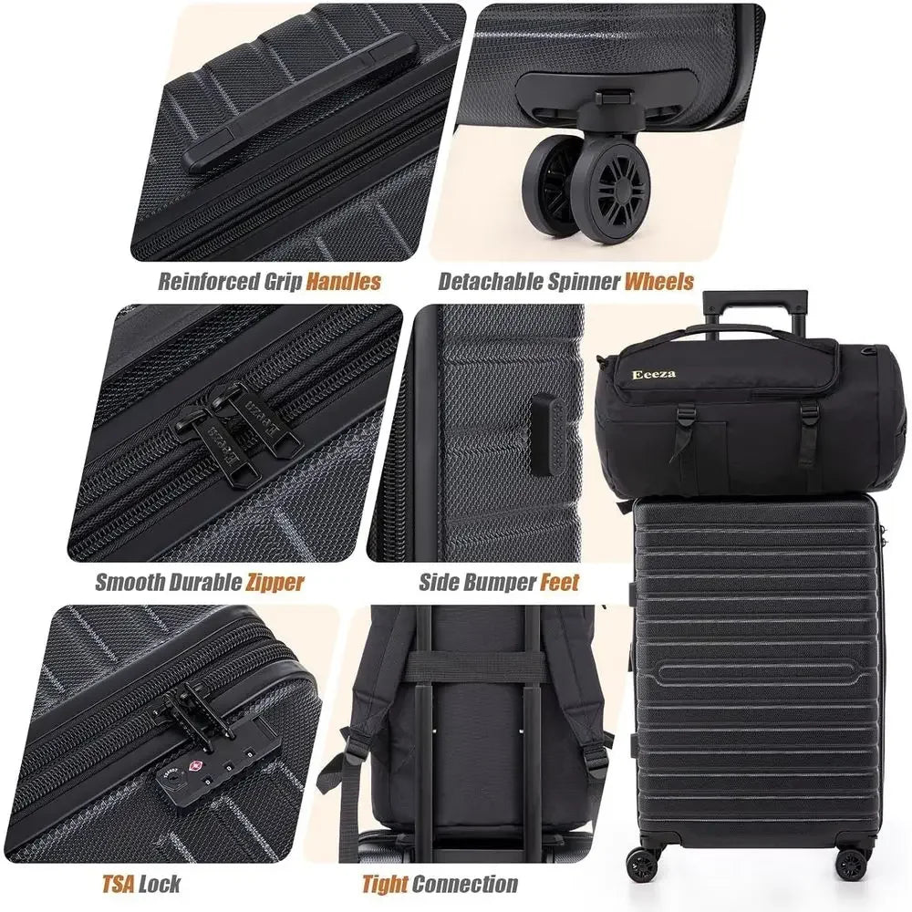 Expandable 21-30 Inch 5-Piece Luggage Set with ABS Shell, TSA Lock, and Spinner Wheels - Black
