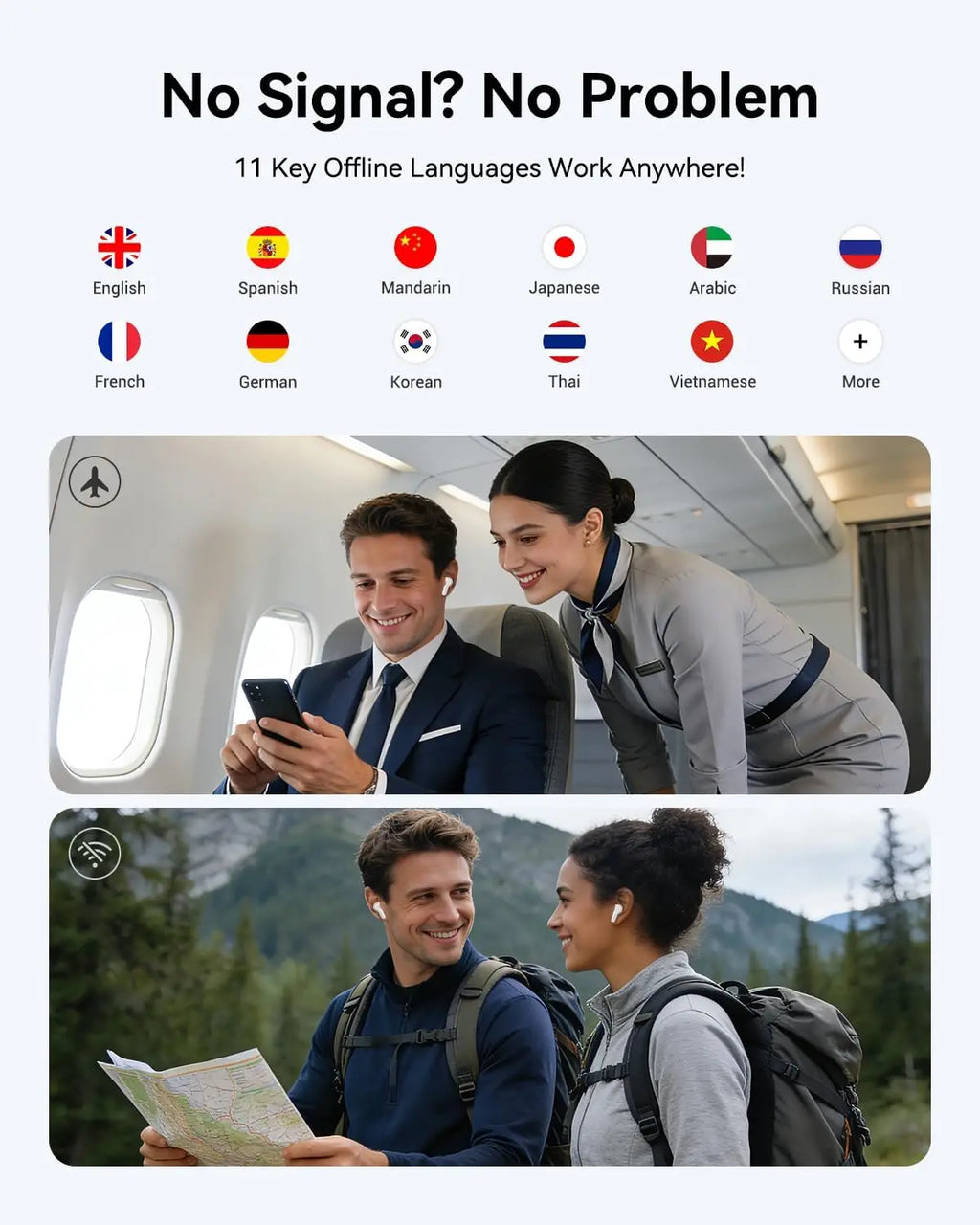3-in-1 Translation Earbuds, Real-Time 144 Languages, Offline No Subscription for Travel & Exploration