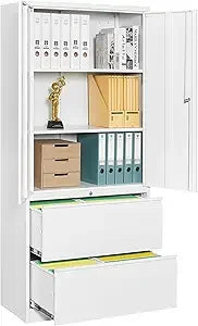 White 2-Drawer Locking Lateral File Cabinet with Shelf, 71 Storage Cabinet for Secure Metal Filing
