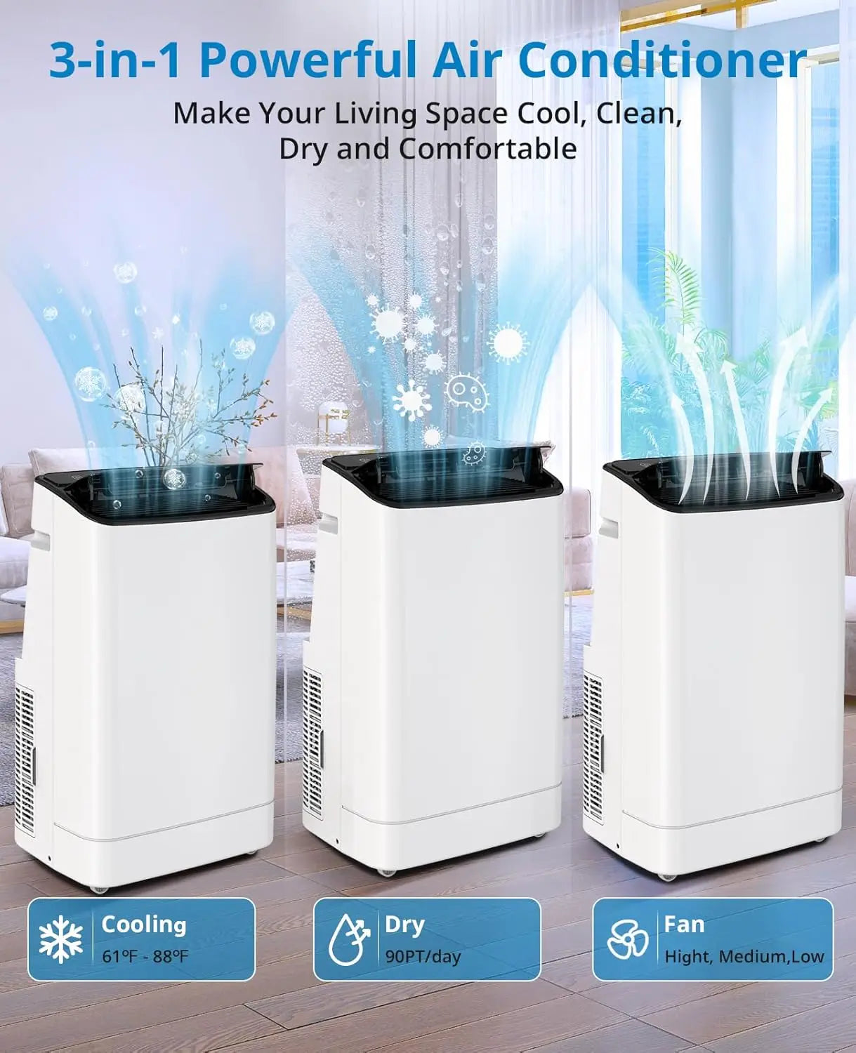 14000 BTU Portable Air Conditioner for 750 Sq Ft 3-In-1 AC Unit with Cooling/Dehumidifier/Fan Modes, Remote Control, 24H Timer &