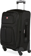Expandable Spinner Luggage, Durable Lightweight Travel Suitcase in Black, Checked-Medium 25-Inch for Easy Trips
