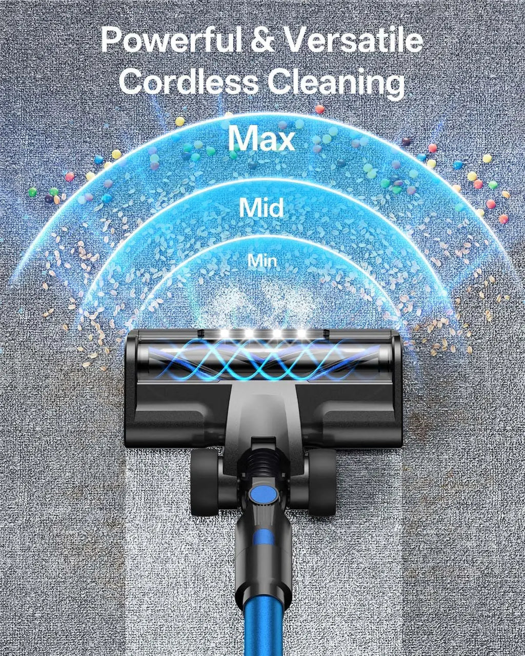 8-in-1 Cordless Stick Vacuum Cleaner with 3 Suction Modes, 45mins Runtime, Rechargeable for Home Pet Hair Carpet Hard Floor