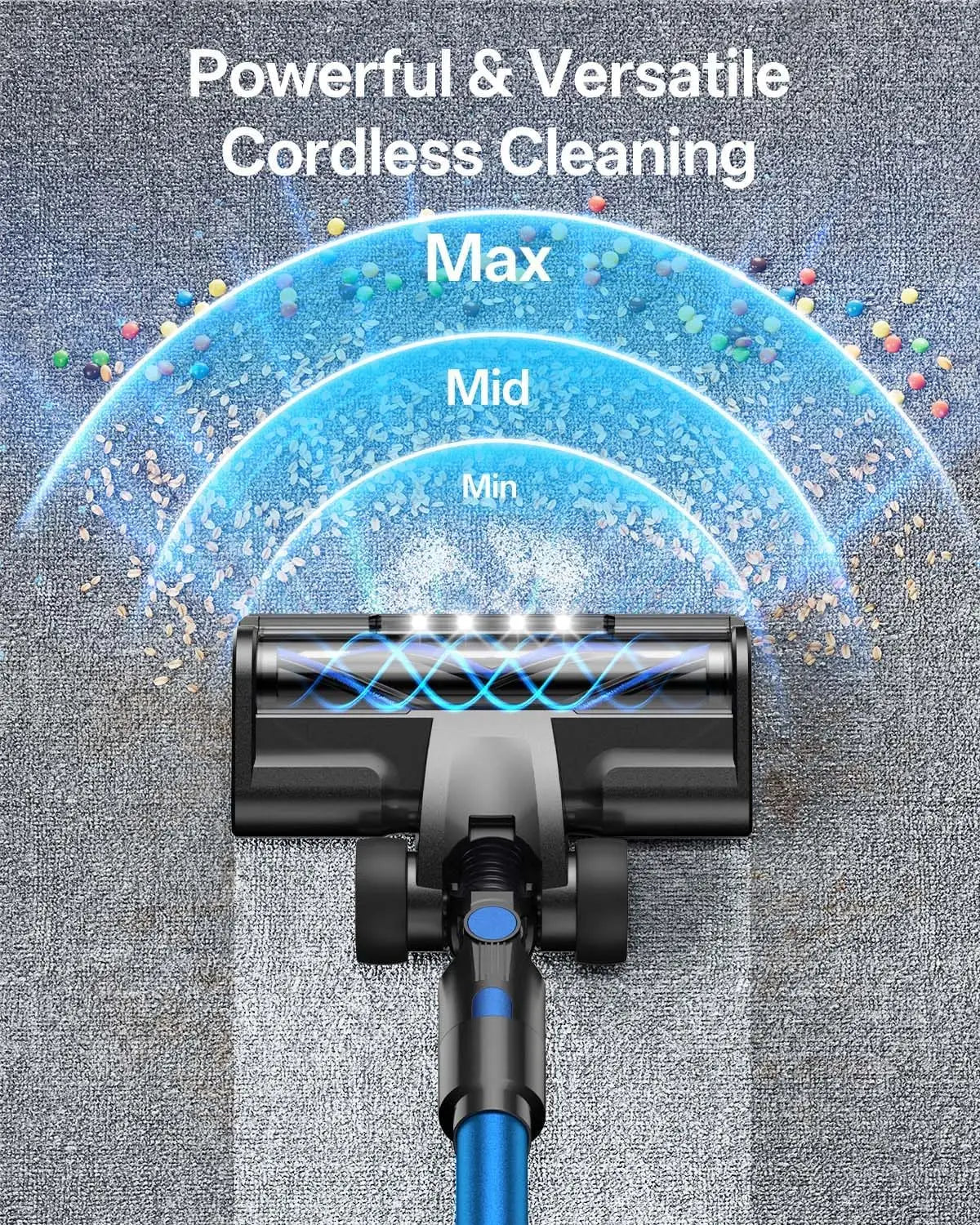 8-in-1 Cordless Stick Vacuum Cleaner with 3 Suction Modes, 45mins Runtime, Rechargeable for Home Pet Hair Carpet Hard Floor